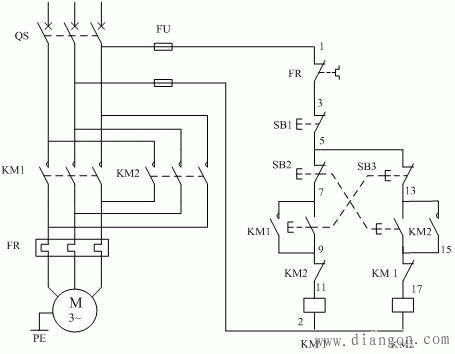三廂異步電動(dòng)機(jī)正反轉(zhuǎn)接線圖1 三廂異步電動(dòng)機(jī)正反轉(zhuǎn)接線圖1